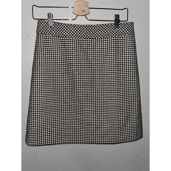 J‎ Crew Skirt Women's Wool Blend  Lined  Brown Plaid Houndstooth Size 6 - Picture 1 of 3